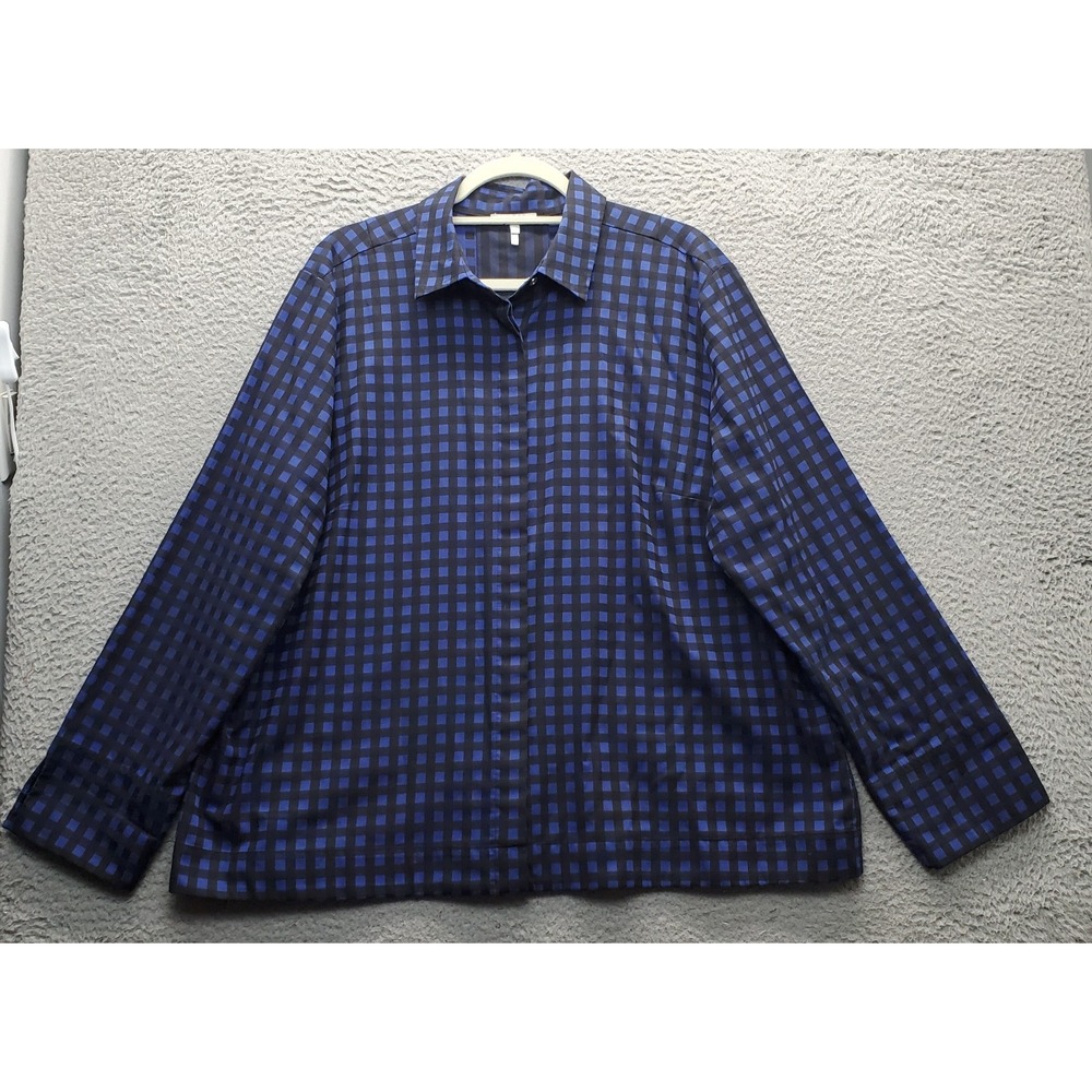Hinson Wu Shirt Jacket Womens XXL Multi Check Collar Inside Button Up Back Zip